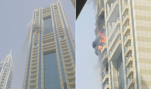 بالصور: حريق برج سلافة في دبي مارينا